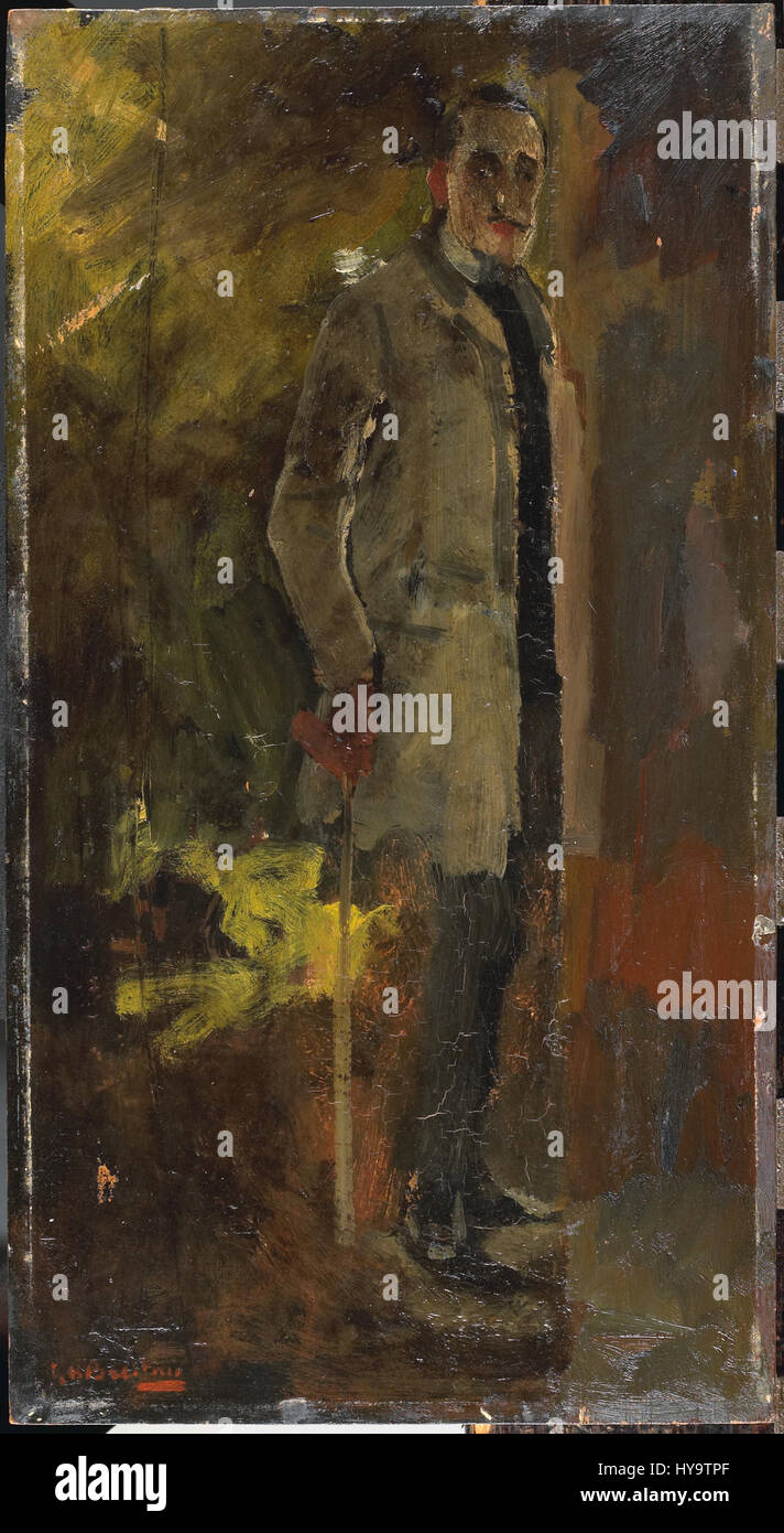 "Portret van Floris Verster" di George Hendrik Breitner è un ritratto dell'artista olandese Floris Verster. Questo dipinto cattura l'essenza del carattere di Verster attraverso pennellate espressive e una composizione dinamica. Foto Stock