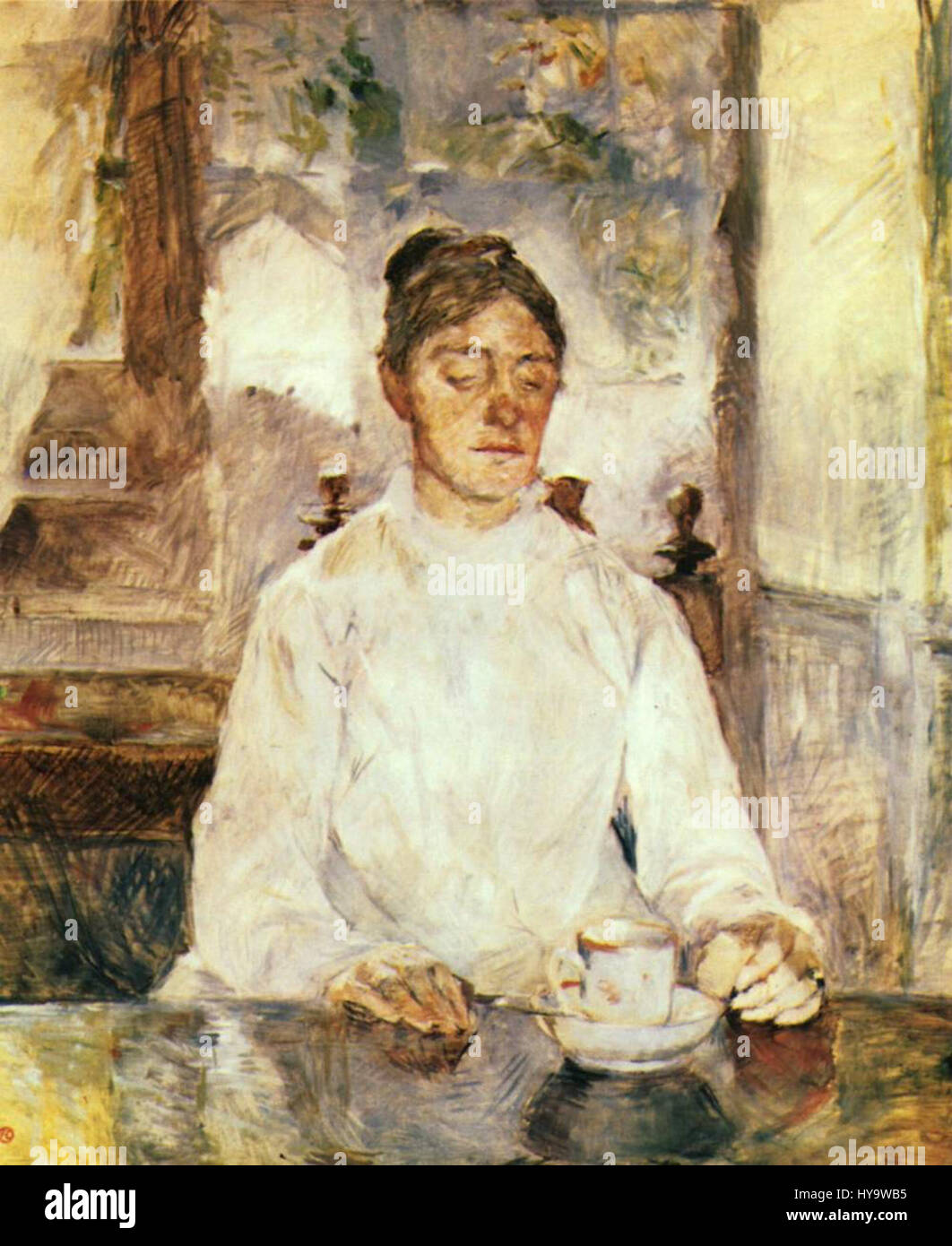 Contessa Adèle de Toulouse-Lautrec, madre di Henri de Toulouse-Lautrec, pittore e incisore francese, durante la colazione allo Château de Malromé. Foto Stock