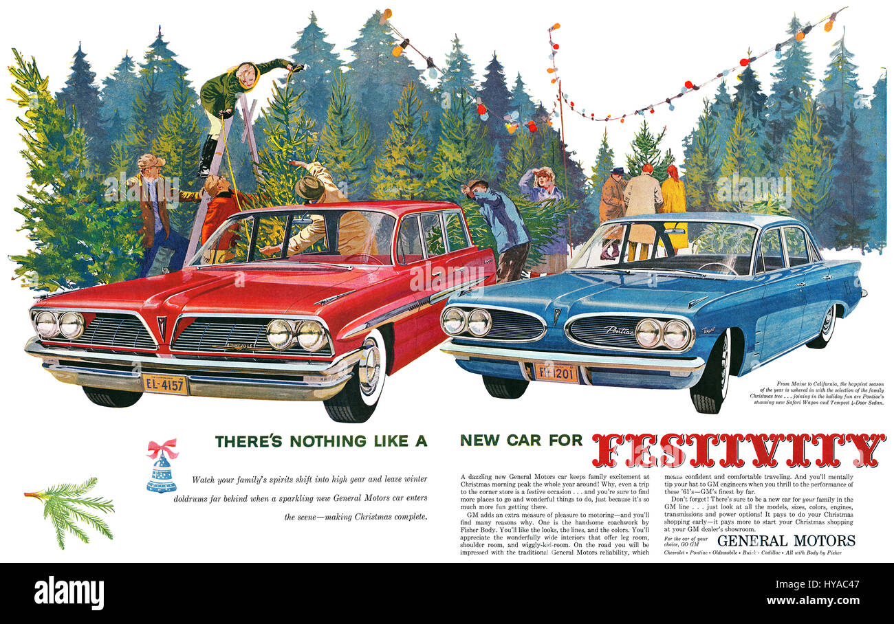 1960 U.S. a doppia pagina pubblicitaria di Natale per General Motors. Foto Stock