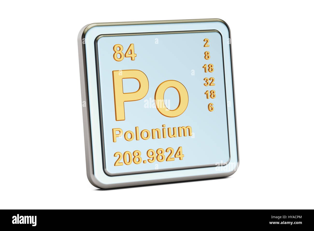 Polonio Po, elemento chimico segno. 3D rendering isolati su sfondo bianco Foto Stock