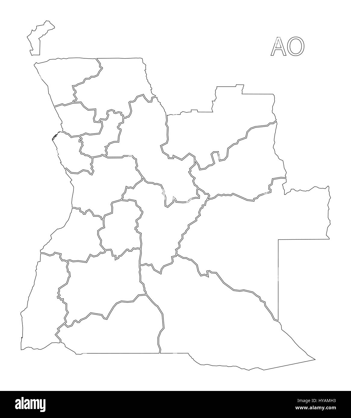 Angola delineano silhouette illustrazione mappa con le province Illustrazione Vettoriale