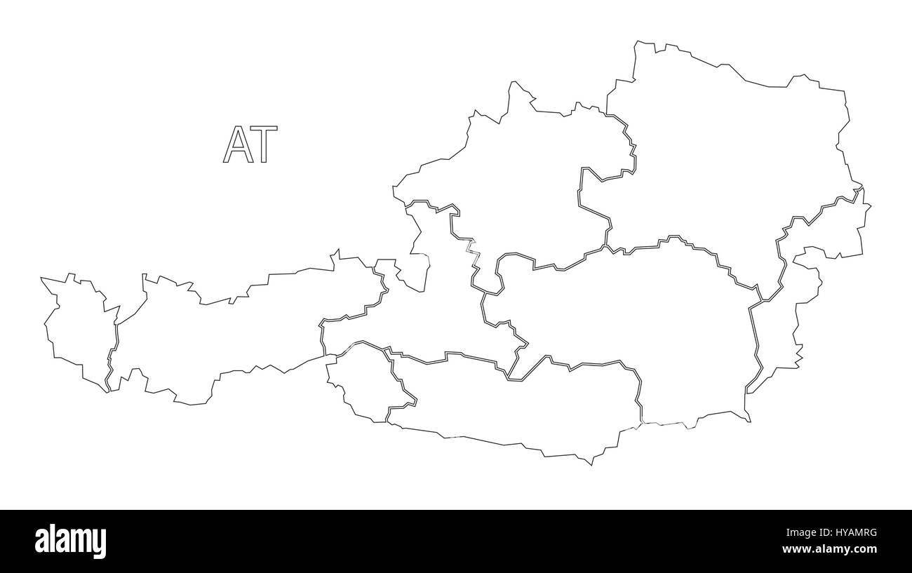 Austria delineano silhouette illustrazione mappa con gli stati federali Illustrazione Vettoriale