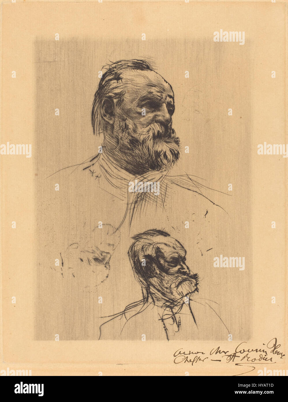 "Victor Hugo, De Trois Quarts 3" di Auguste Rodin è un ritratto scultoreo del famoso scrittore francese. L'opera cattura la somiglianza di Hugo da un angolo di tre quarti, dimostrando l'abilità di Rodin nel trasmettere emozione e profondità attraverso la sua maestria nella scultura. Foto Stock
