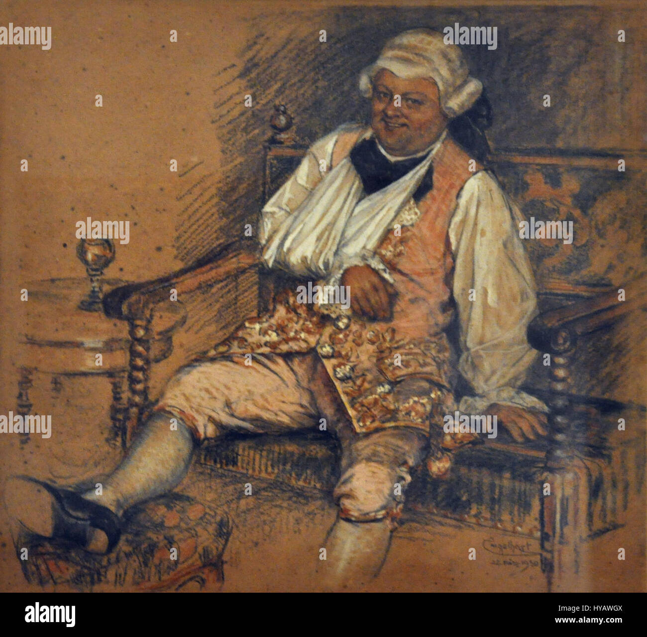 Il dipinto di Josef Engelhart "Richard Mayr als Ochs auf Lerchenau" raffigura il famoso cantante d'opera Richard Mayr nel suo ruolo di Ochs in "Der Rosenkavalier". L'opera è ospitata al Neue Burg di Vienna, riflettendo il legame artistico e culturale tra opera e arte visiva nell'Austria del XX secolo. Foto Stock