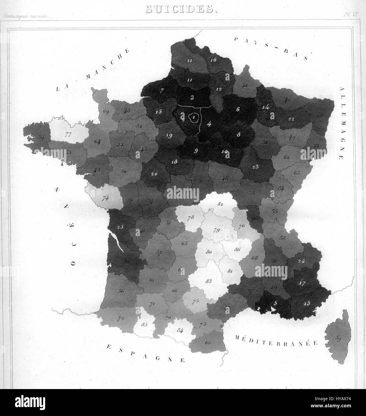 Carte de France des suicidi Foto Stock