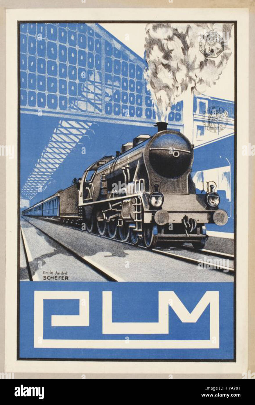 "Affiche PLM Schefer" è un poster vintage creato dall'artista Schefer, che promuove la società ferroviaria francese PLM. Il poster presenta un design dinamico, che mette in evidenza l'efficienza e il fascino di viaggiare in treno nella Francia dei primi anni del XX secolo. Foto Stock "Affiche PLM Schefer" è un poster vintage creato dall'artista Schefer, che promuove la società ferroviaria francese PLM. Il poster presenta un design dinamico, che mette in evidenza l'efficienza e il fascino di viaggiare in treno nella Francia dei primi anni del XX secolo. Foto Stock