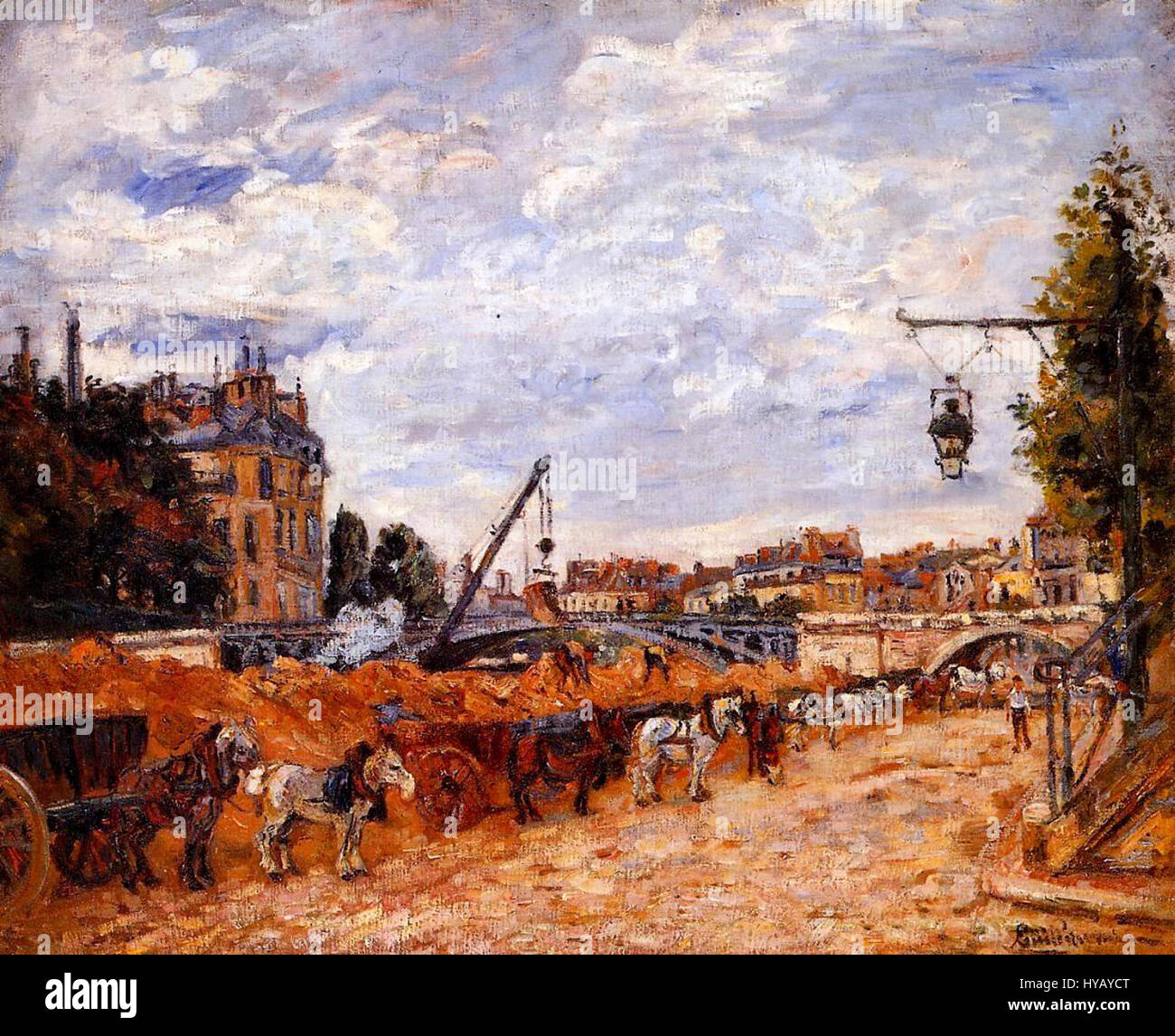 "Pont Marie Quai Sully" di Armand Guillaumin raffigura una vista di Parigi, catturando gli iconici Pont Marie e Quai Sully. Il pezzo riflette lo stile vibrante e impressionista della fine del XIX secolo, caratterizzato da colori audaci e effetti luminosi dinamici. Foto Stock