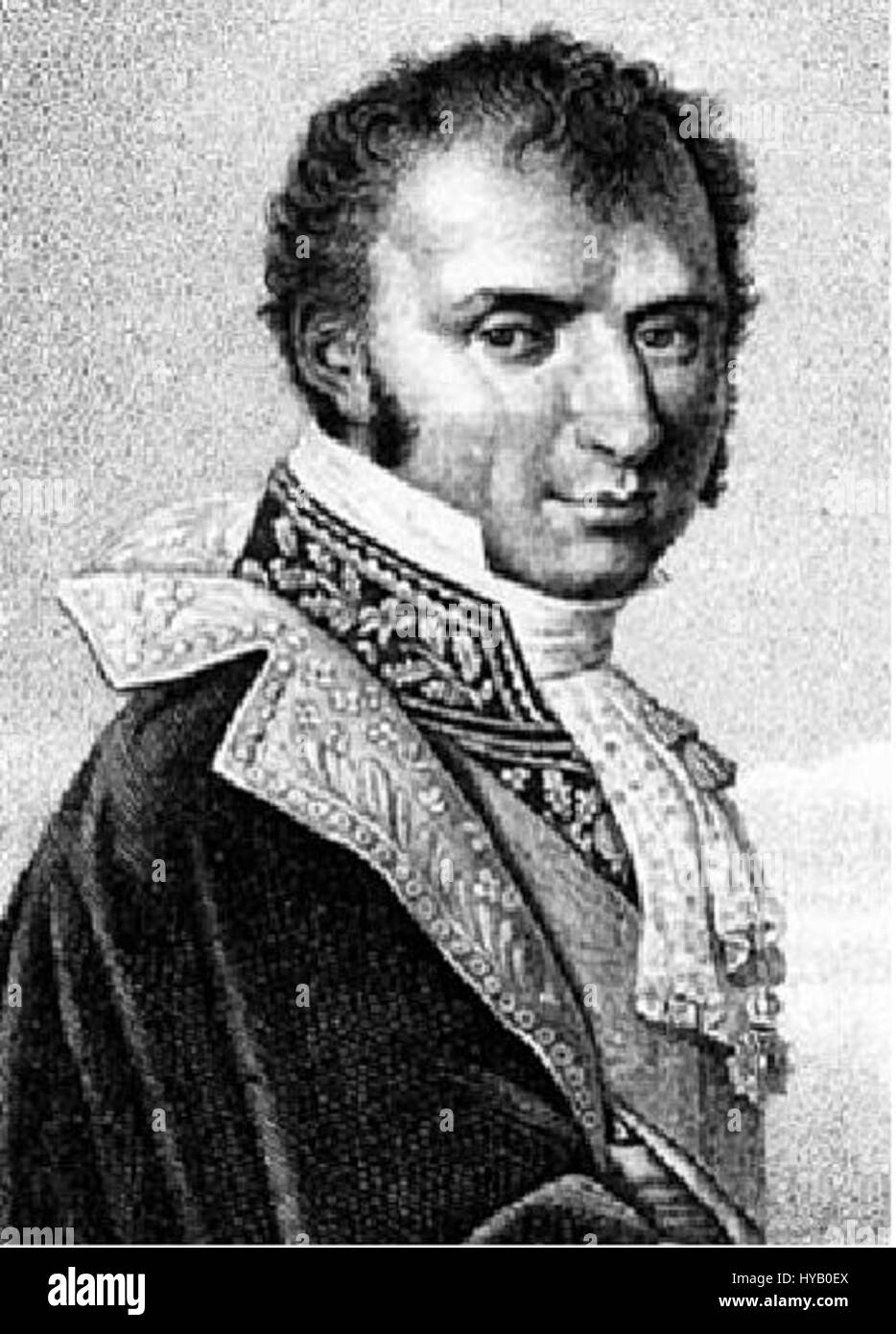 Questo ritratto, attribuito a Vincent Ramel de Nogaret, raffigura un aristocratico francese, probabilmente chiamato Dominique, risalente al 1800 circa. L'opera d'arte riflette lo stile formale di ritrattistica del tardo XVIII e dell'inizio del XIX secolo, catturando lo status nobile del soggetto attraverso abiti elaborati e postura dignitosa. Foto Stock