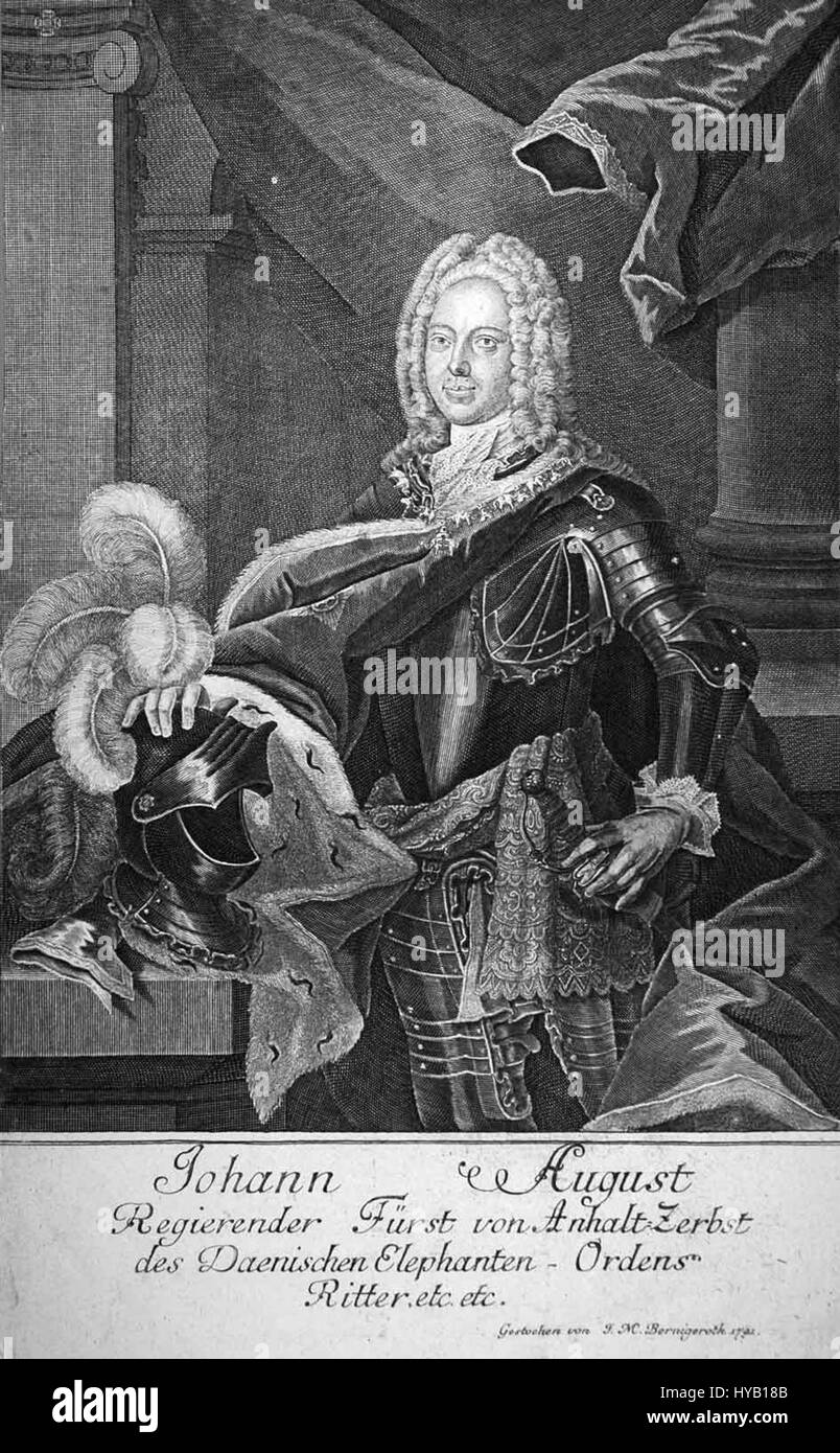 Giovanni Augusto, principe di Anhalt-Zerbst, era un nobile tedesco e capo militare, meglio conosciuto per il suo servizio nell'esercito russo e il suo coinvolgimento nella politica del XVIII secolo. Giocò un ruolo chiave nell'espansione della Russia sotto l'imperatrice Caterina la grande, che era sua figlia. Foto Stock