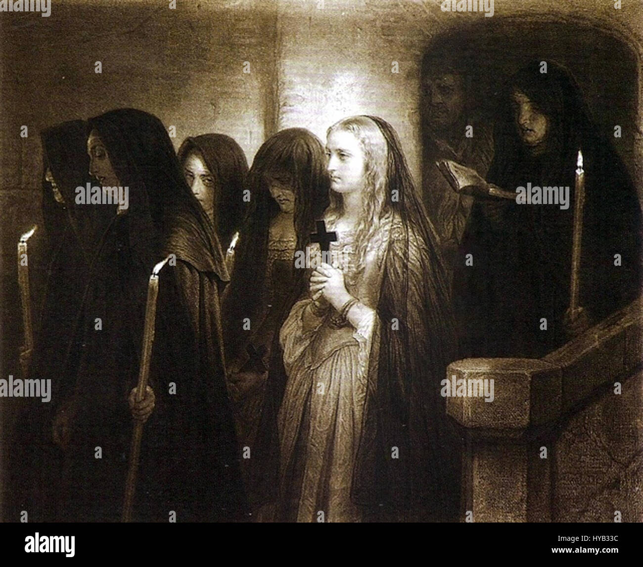 Il dipinto di Edouard Girardet "Beatrice Cenci" raffigura la tragica storia della nobildonna italiana giustiziata per il suo ruolo nella morte del padre. L'opera esplora temi di innocenza, tragedia e giustizia. Foto Stock