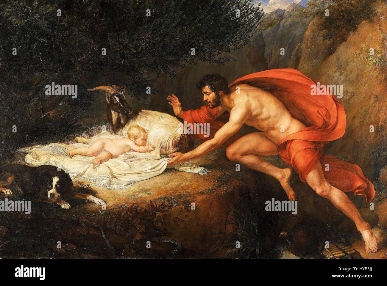 Il dipinto di Giovanni Tognolli "il ritrovamento di Esculapio" del 1822 ritrae la storia mitologica della scoperta del dio della guarigione, Esculapio. L'opera enfatizza temi classici e figure mitologiche. Foto Stock