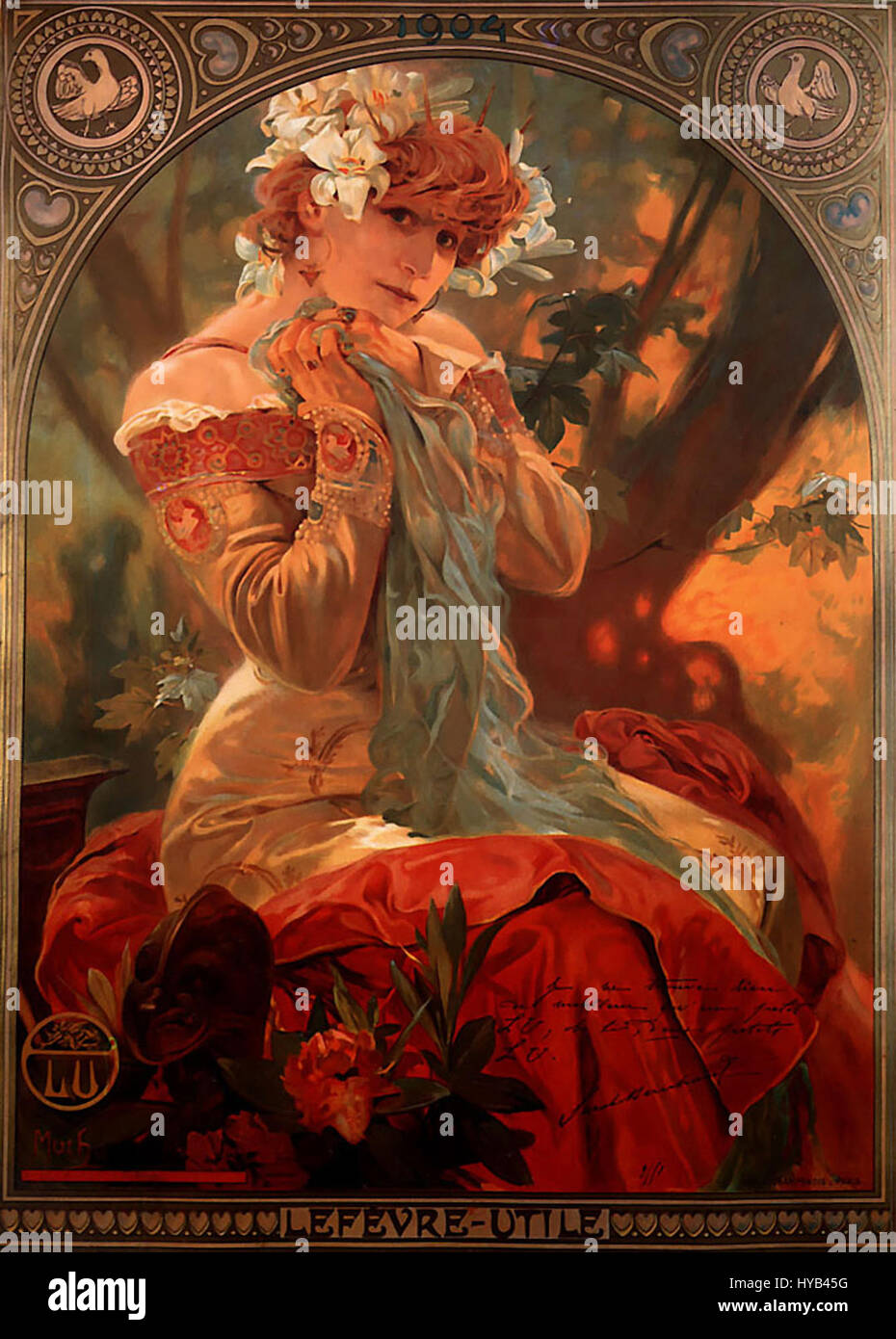 Alfons Mucha fu una figura chiave del movimento Art Nouveau, noto per le sue opere decorative e stilizzate. Questa stampa, che incarna il suo stile esclusivo, utilizza fantasie intricate e design eleganti per ritrarre forme naturali e femminili. Foto Stock