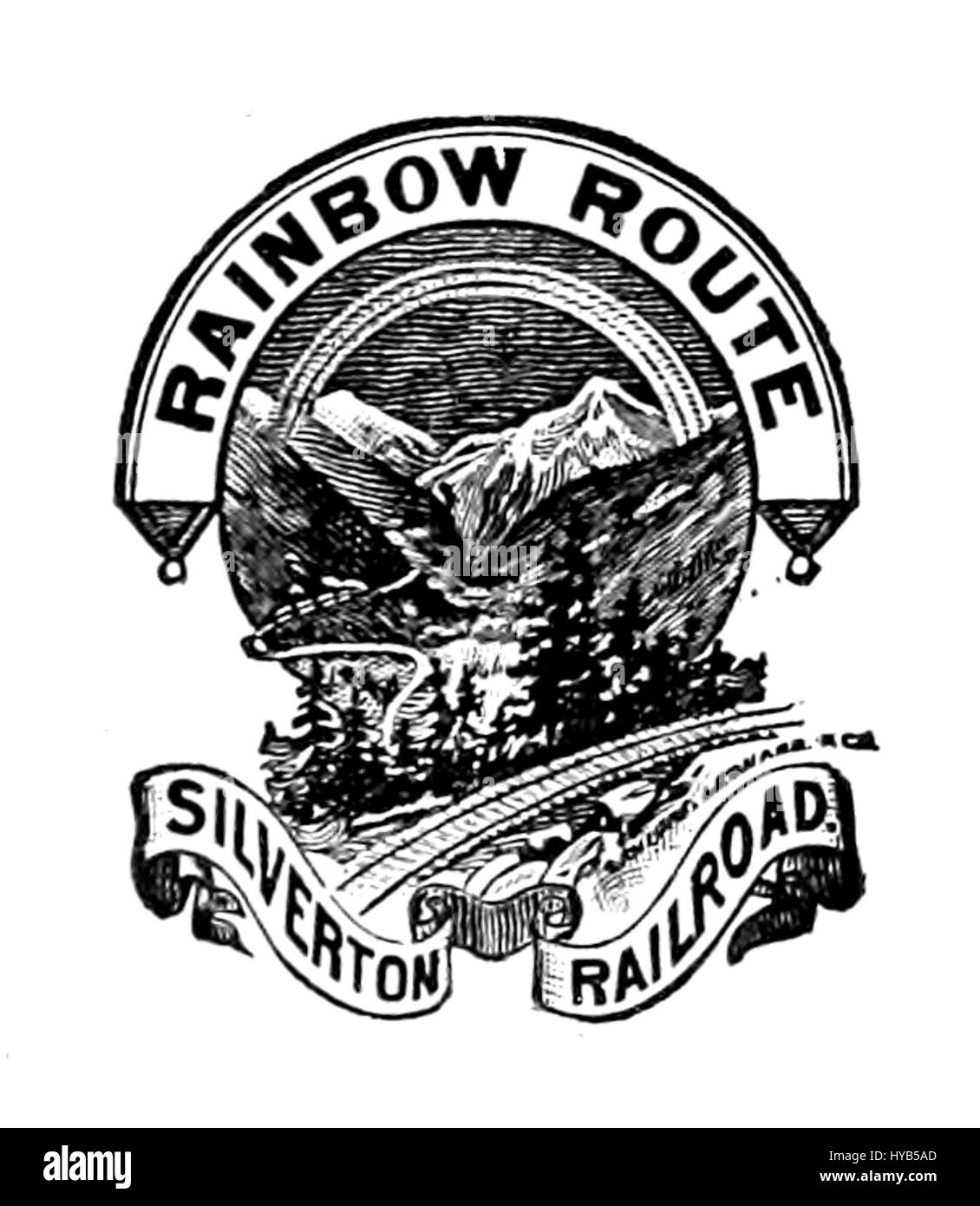 Il logo della Silverton Railroad rappresenta la storica ferrovia a scartamento ridotto che operava in Colorado. Era una strada di trasporto chiave per l'industria mineraria tra la fine del XIX e l'inizio del XX secolo, in particolare servendo l'area delle San Juan Mountains. Il logo è un simbolo di questa eredità, strettamente legata allo sviluppo dell'economia e delle infrastrutture della regione. Foto Stock
