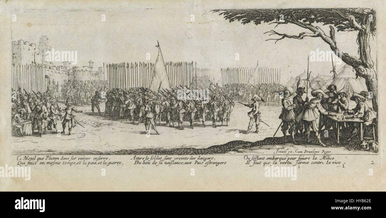 "O Alistamento da Tropas" di Jacques Callot ritrae una scena di arruolamento militare durante il primo periodo moderno, illustrando il processo di reclutamento e la vita militare nell'Europa del XVII secolo. Foto Stock