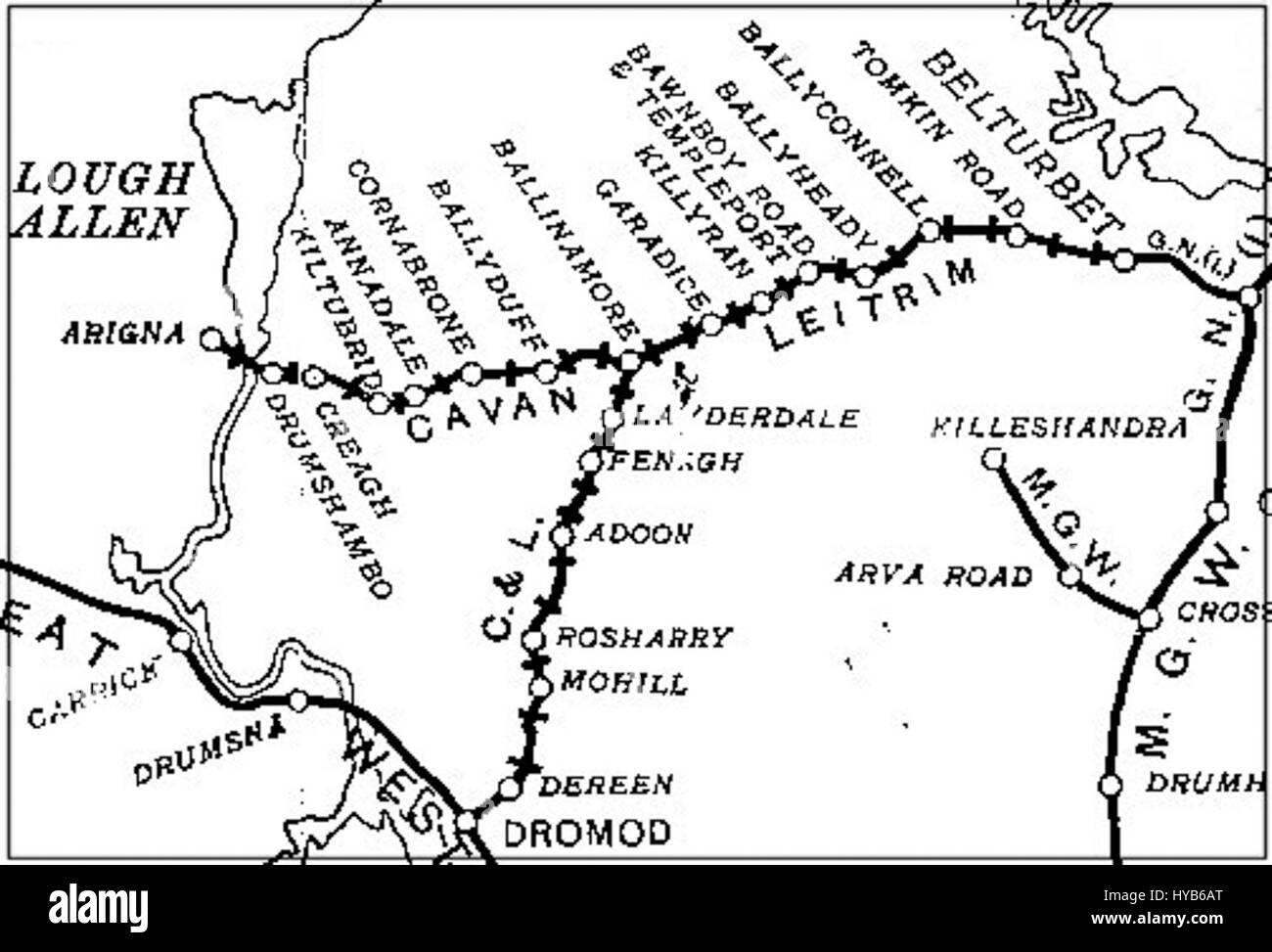 Cavan e Leitrim sono due contee della Repubblica d'Irlanda, conosciute per i loro paesaggi pittoreschi, i monumenti storici e il significato culturale del patrimonio irlandese. Foto Stock