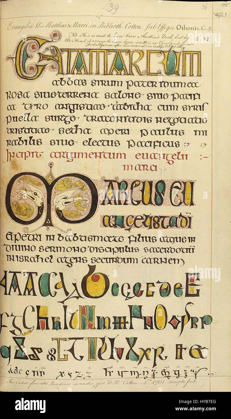 Il frammento evangelico del Corpus di cotone fa parte dei famosi manoscritti di cotone, una collezione di antichi testi ospitati nella British Library. Il facsimile rappresenta un frammento evangelico, che offre una visione dei primi testi cristiani e della loro conservazione nel corso dei secoli. Foto Stock