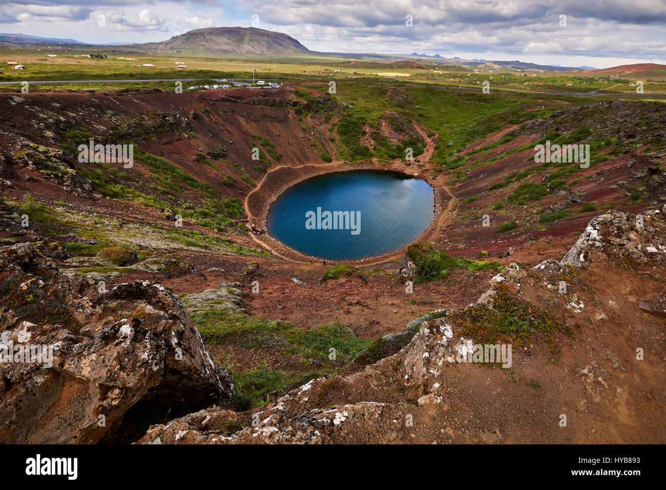 Kerid (Kerith) cratere vulcanico lago situato in Grímsnes zona di South Western Islanda Foto Stock