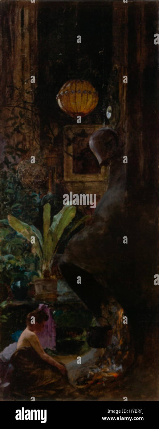 "A Corner of the 72nd Street Studio" di Louis comfort Tiffany riflette l'uso innovativo del colore e della luce dell'artista. Il dipinto mostra lo stile distintivo di Tiffany, che spesso incorporava elementi della natura e dell'arte del vetro. Foto Stock