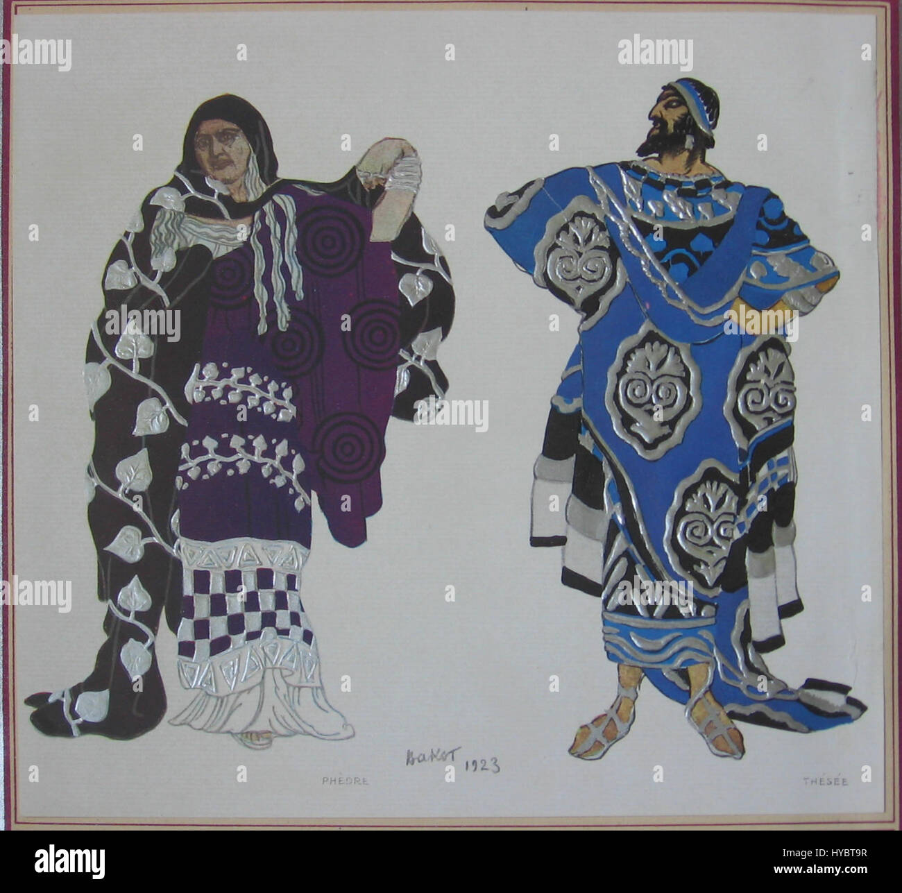 "Phedre Thesee" di Bakst è un progetto per un balletto, incentrato sui personaggi Phedre e Theseus. Il costume e il design del palcoscenico di Bakst illustrano i temi mitologici classici e le emozioni drammatiche dell'antica storia greca. Foto Stock