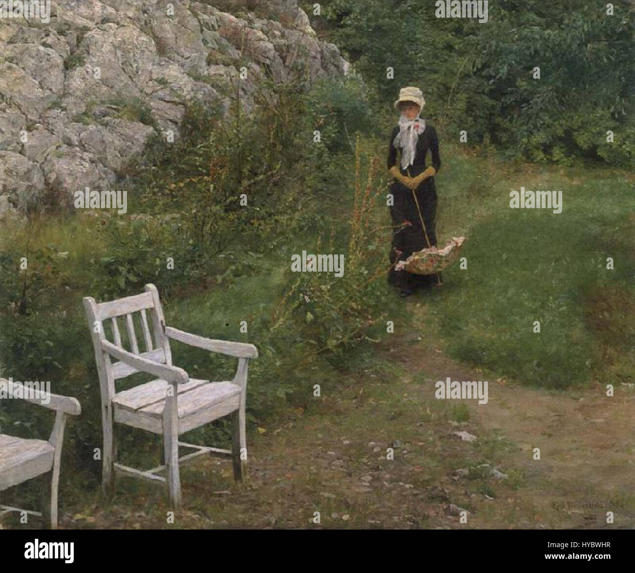 Erik Werenskiold era un pittore e illustratore norvegese, meglio conosciuto per le sue raffigurazioni del folklore norvegese, della vita rurale e della natura, catturando l'essenza del paesaggio e del patrimonio della Norvegia. Foto Stock