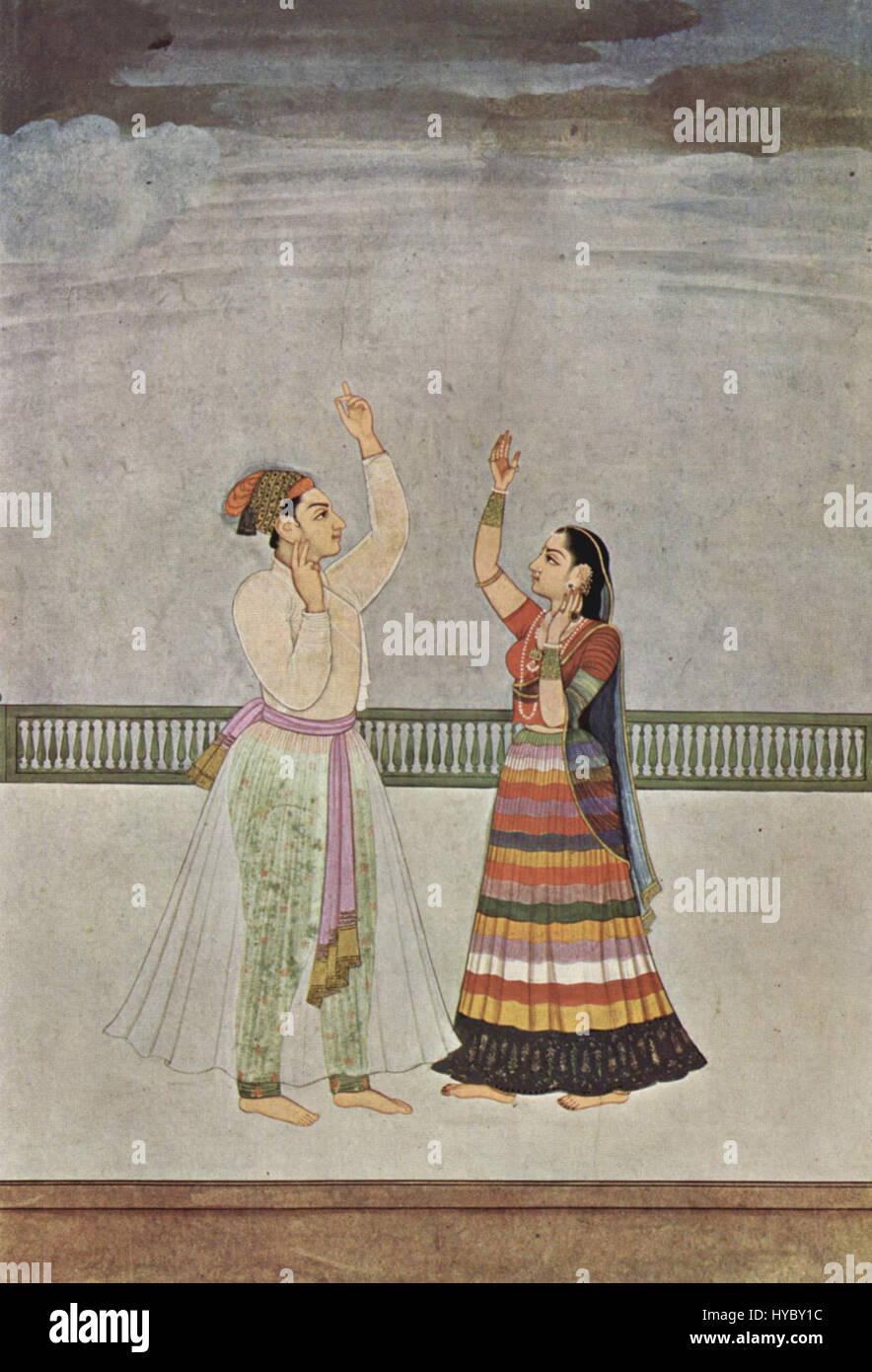 Un dipinto indiano del 1755 circa, che mostra arte tradizionale del Sud Asiatico con colori vibranti e intricati dettagli tipici dell'arte in miniatura indiana del periodo. Foto Stock