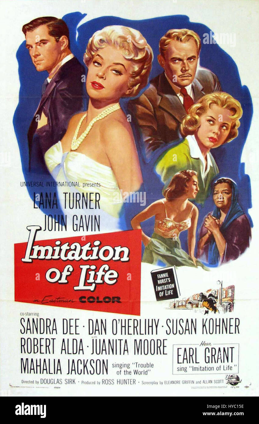 Il poster del film del 1959 per "imitazione della vita" presenta elementi drammatici ed emotivi che riflettono i temi del film di razza, identità e problemi sociali. Il film, diretto da Douglas Sirk, è un lavoro chiave nella storia del cinema americano. Foto Stock