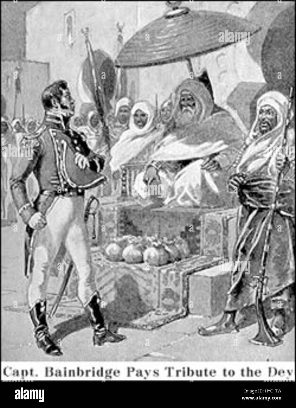 Il "tributo di Bainbridge" si riferisce probabilmente a un'opera d'arte o monumento commemorativo del commodoro William Bainbridge, una figura di spicco nella storia navale degli Stati Uniti, noto per il suo ruolo nella guerra del 1812. Foto Stock