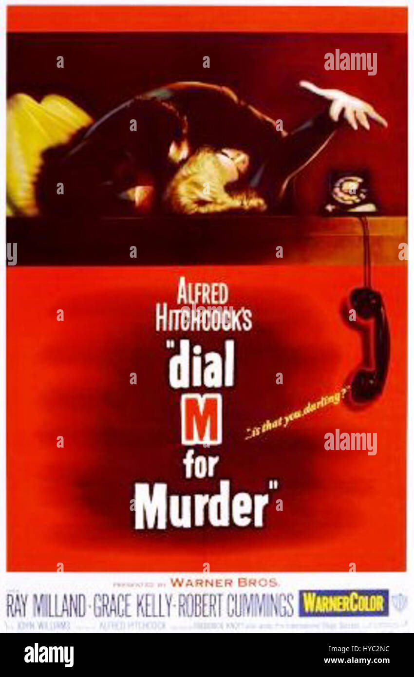 "Dial M for Murder" è un film thriller del 1954 diretto da Alfred Hitchcock. Il film è incentrato su un complotto per uccidere una donna per la sua ricchezza, e sulle indagini che ne derivano e sui colpi di scena sospetti che ne derivano. Noto per la sua tensione, è un ottimo esempio della padronanza della suspense di Hitchcock. Foto Stock