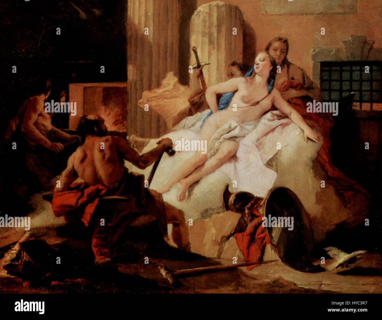 Giovanni Battista Tiepolo è stato un pittore rococò italiano, noto per i suoi grandi affreschi e le decorazioni del soffitto. Le sue opere combinano colori vivaci, disegni intricati e luce drammatica per rappresentare soggetti mitologici e religiosi. Tiepolo fu una figura chiave nell'evoluzione dello stile barocco e rococò. Foto Stock