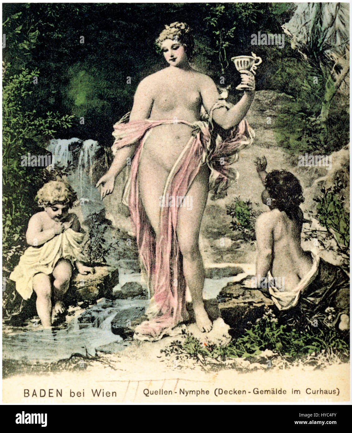 La scultura di Hans Zaschka "Die Quellnymphe" (la ninfa di primavera) ritrae una figura femminile mitologica che emerge da una primavera. Il pezzo del XIX secolo mette in risalto la maestria di Zaschka nel catturare il movimento e la fluidità del marmo. Foto Stock