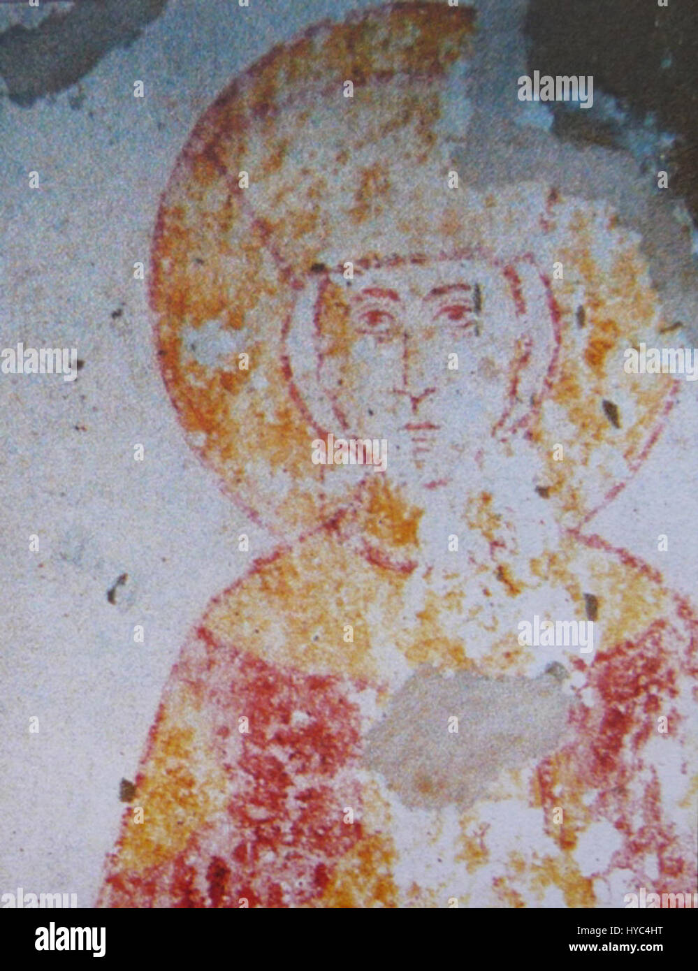 Un affresco raffigurante Rusudan, la regina di Georgia nel XIII secolo, nota per la sua leadership durante un periodo di invasioni mongole. Questa opera è un esempio di arte religiosa georgiana medievale. Foto Stock