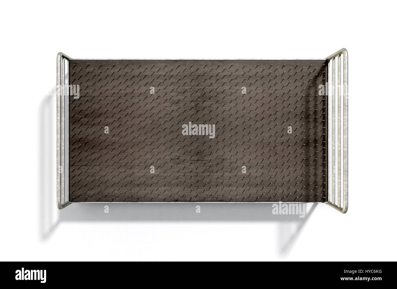 Una metafora che mostra un valore letterale letto di chiodi con un telaio metallico isolato su un bianco di sfondo per studio - 3D Render Foto Stock