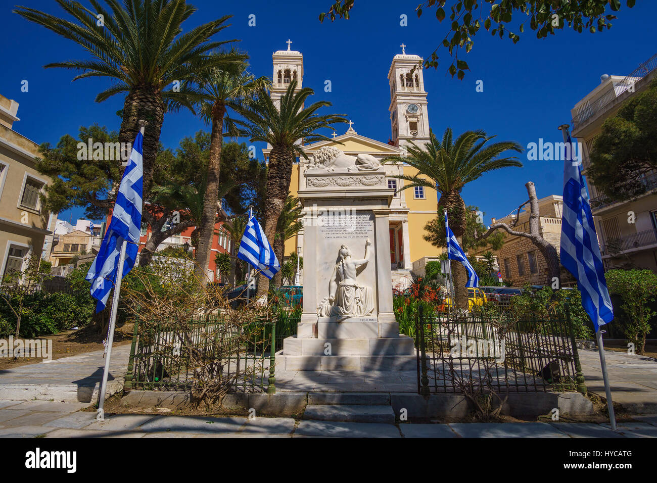 Il neo classica chiesa greco-ortodossa di San Nicola, Ermoupolis, Syros, greco isole Cicladi Foto Stock