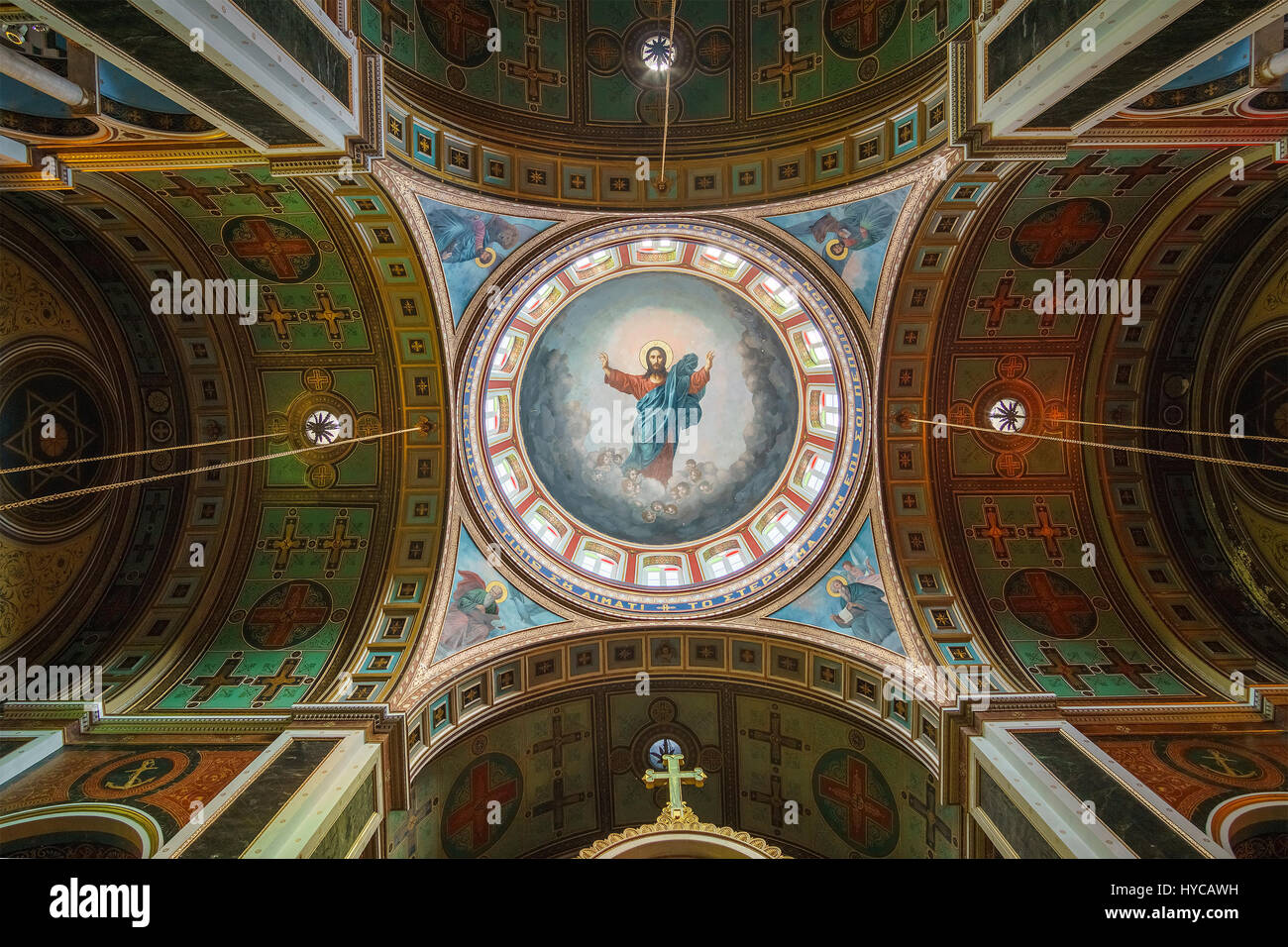 Interno del neo classica chiesa greco-ortodossa di San Nicola, Ermoupolis, Syros, greco isole Cicladi Foto Stock