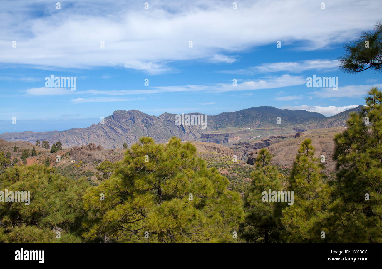 Centrale di Gran Canaria, area protetta della Riserva Naturale Integrale Inagua, vista sul plateau de Acusa verso Altavista Foto Stock