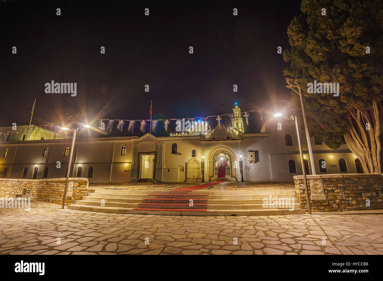 L'ingresso della Panagia Megalochari (Chiesa della Vergine Maria) in Tinos, è il santo patrono di isola di Tinos e considerato come il santo protettore di GRE Foto Stock