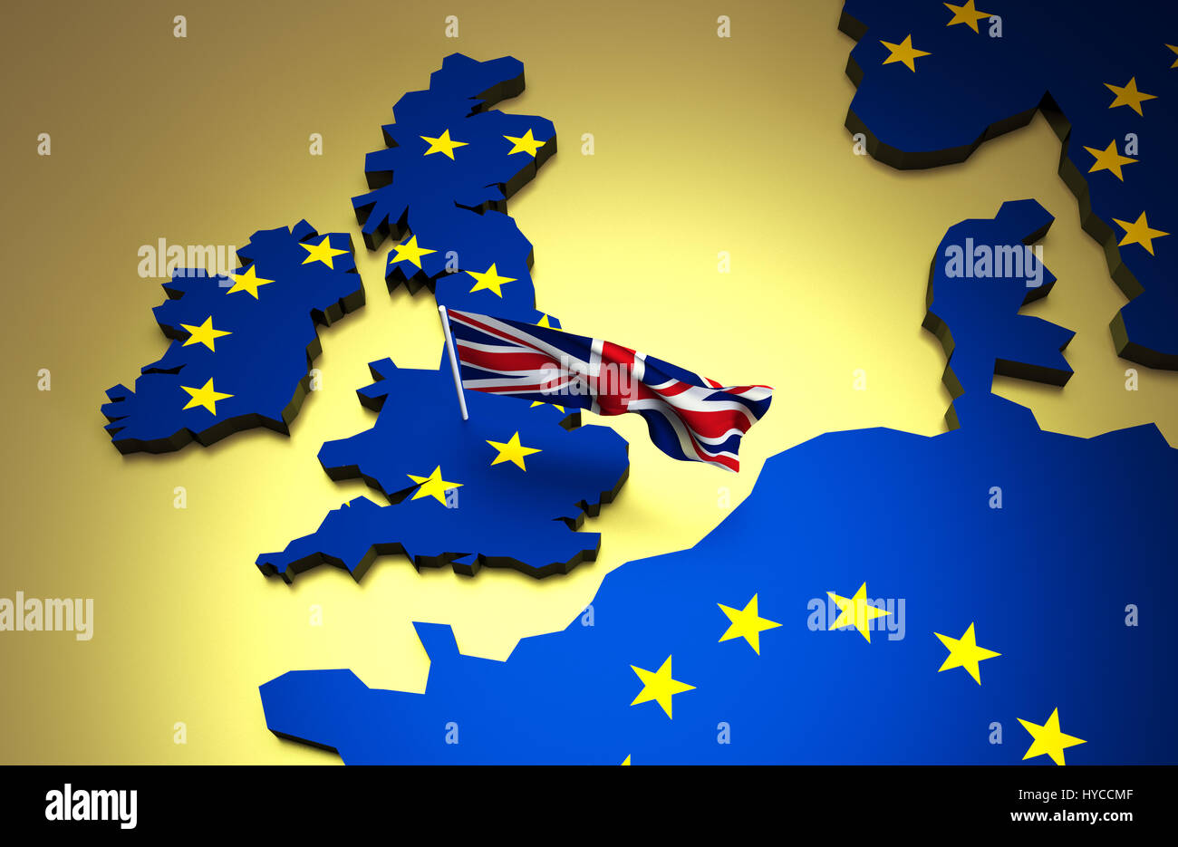 Regno Unito è ancora parte dell'Unione europea. Mappa di Europa con la bandiera britannica. No brexit. Foto Stock