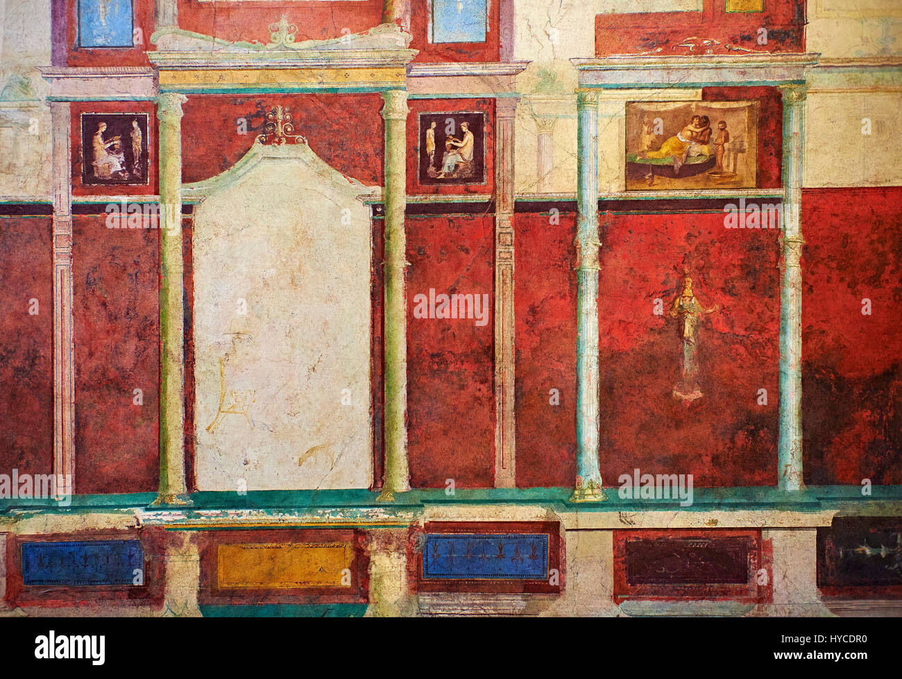 Affresco romano decorazioni a parete di una camera da letto D della Villa Farnesia, Roma. Museo Nazionale Romano ( Museo Nazionale Romano), Roma, Italia. Questa camera da letto h Foto Stock