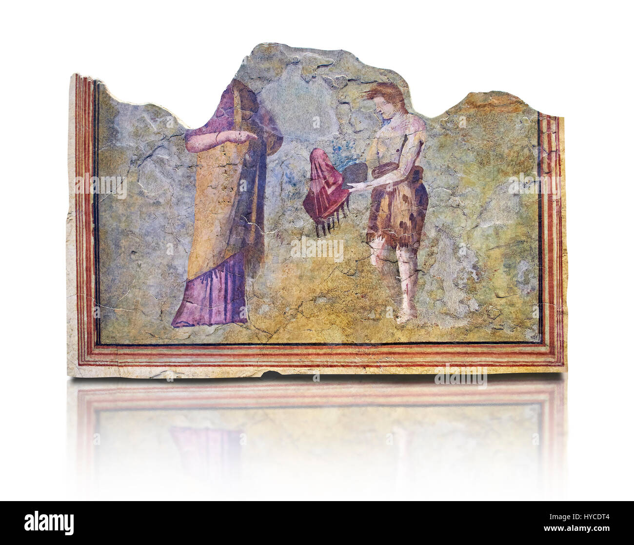 Affresco romano decorazioni murali da ville di Roma. Museo Nazionale Romano ( Museo Nazionale Romano), Roma, Italia. Contro uno sfondo bianco. Foto Stock