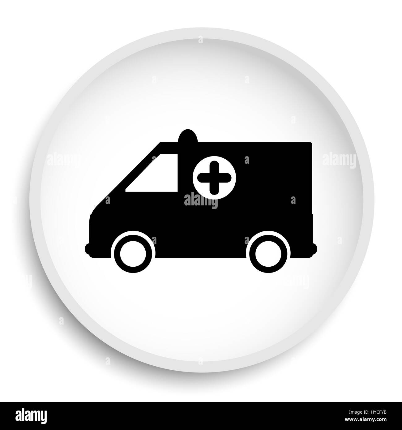 Icona di ambulanza. Sito web di ambulanza pulsante su sfondo bianco. Foto Stock