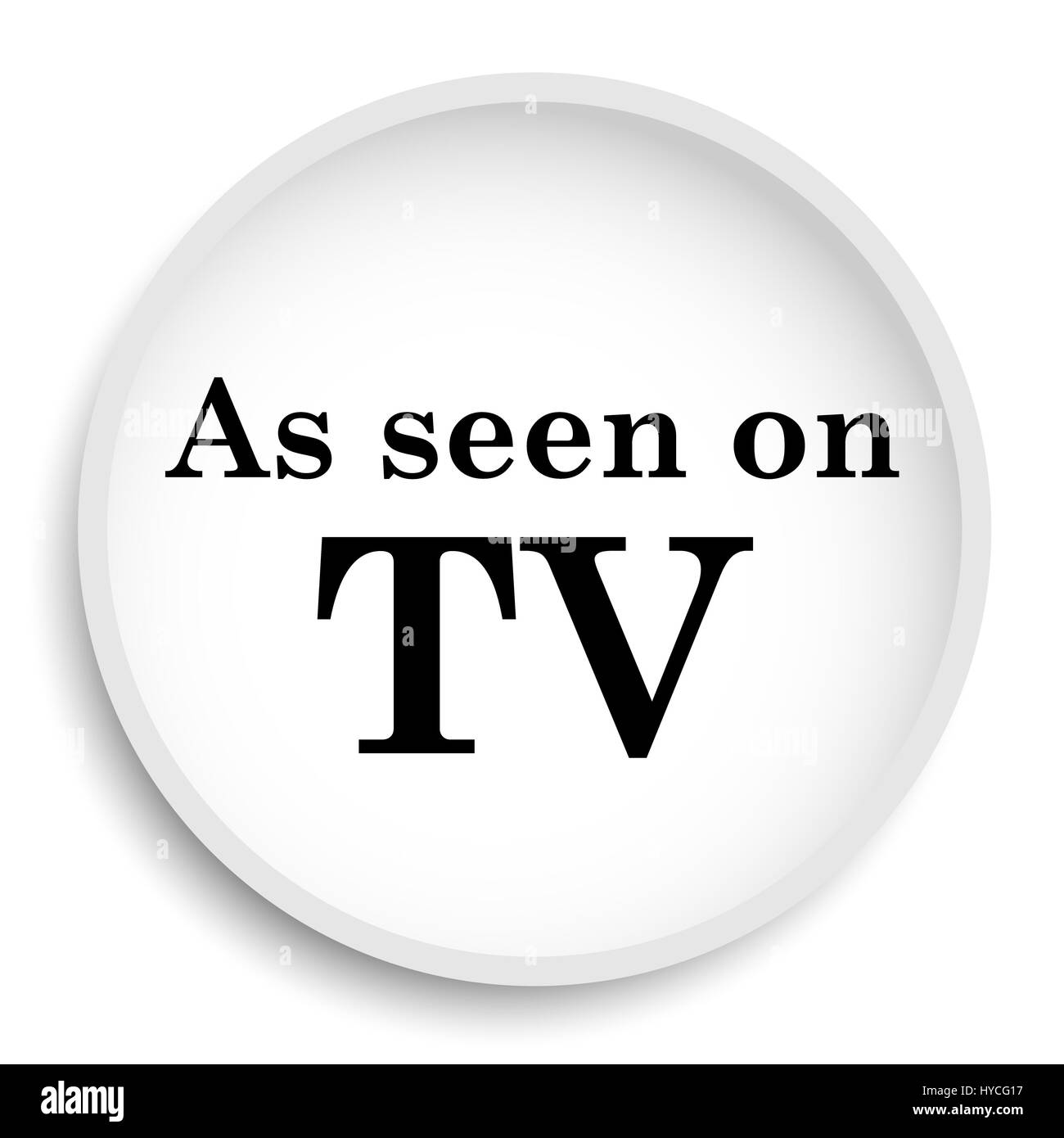 Come si vede in TV icona. Come si vede sul sito web TV pulsante su sfondo bianco. Foto Stock