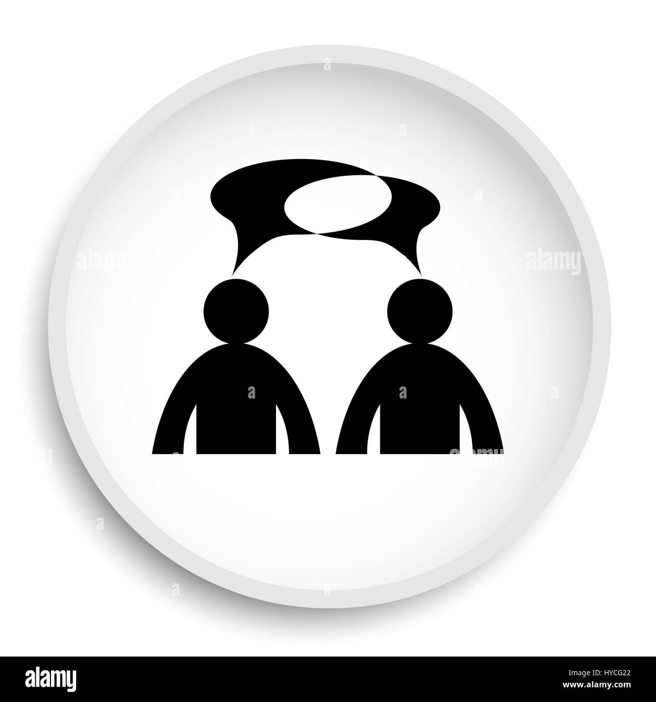 Commenti - uomini con icona di bolle. Commenti - uomini con bolle pulsante sito web su sfondo bianco. Foto Stock