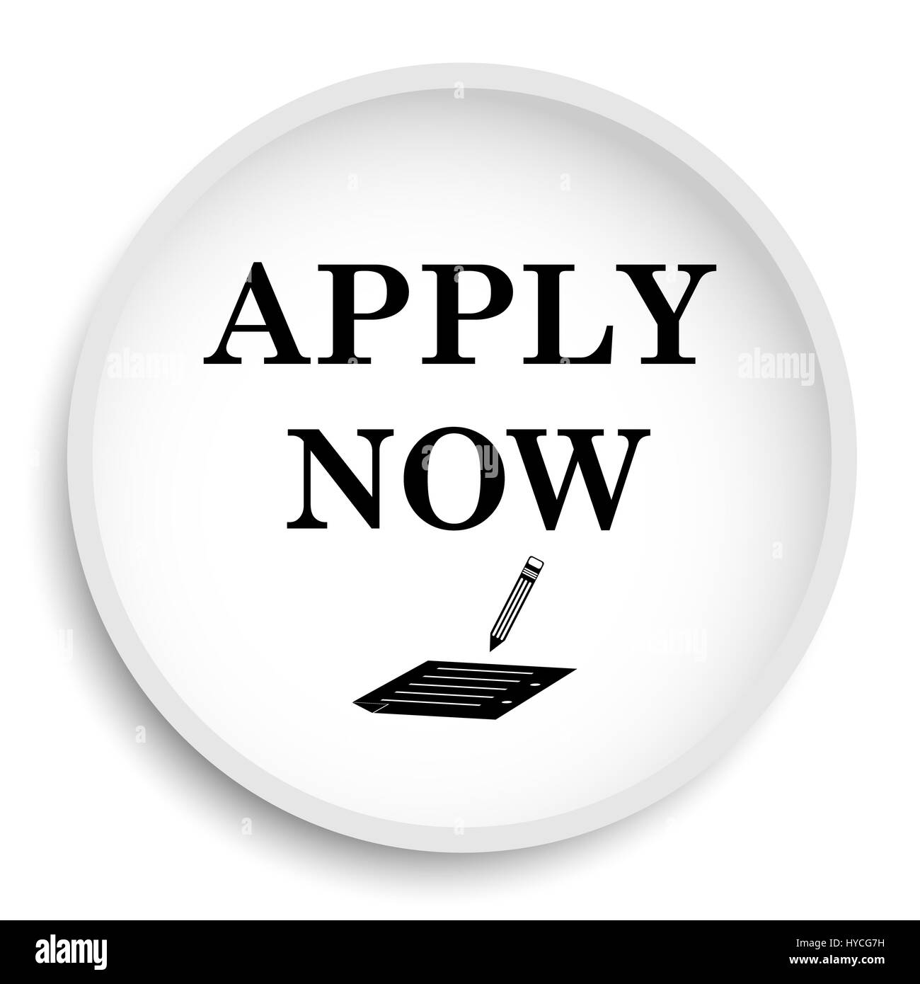 Applica ora icona. Applica ora sito web pulsante su sfondo bianco. Foto Stock