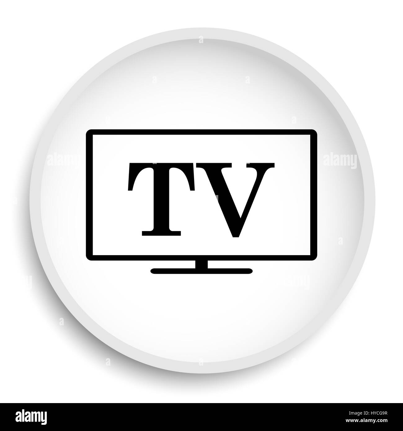 Icona TV. Sito web TV pulsante su sfondo bianco. Foto Stock