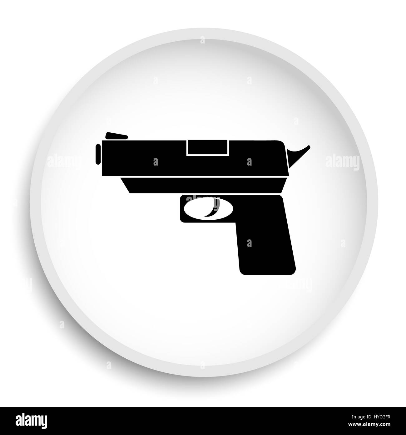 Icona della pistola. Sito web di pistola pulsante su sfondo bianco. Foto Stock