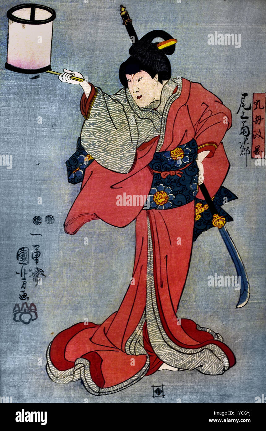 Onoe Kikujiro II come l'infermiera Masaoka tenendo una lanterna aloft. 1847-1852 pubblicato da: Kogaya Katsugoro Print Artist: Utagawa Kuniyoshi giappone giapponese Foto Stock