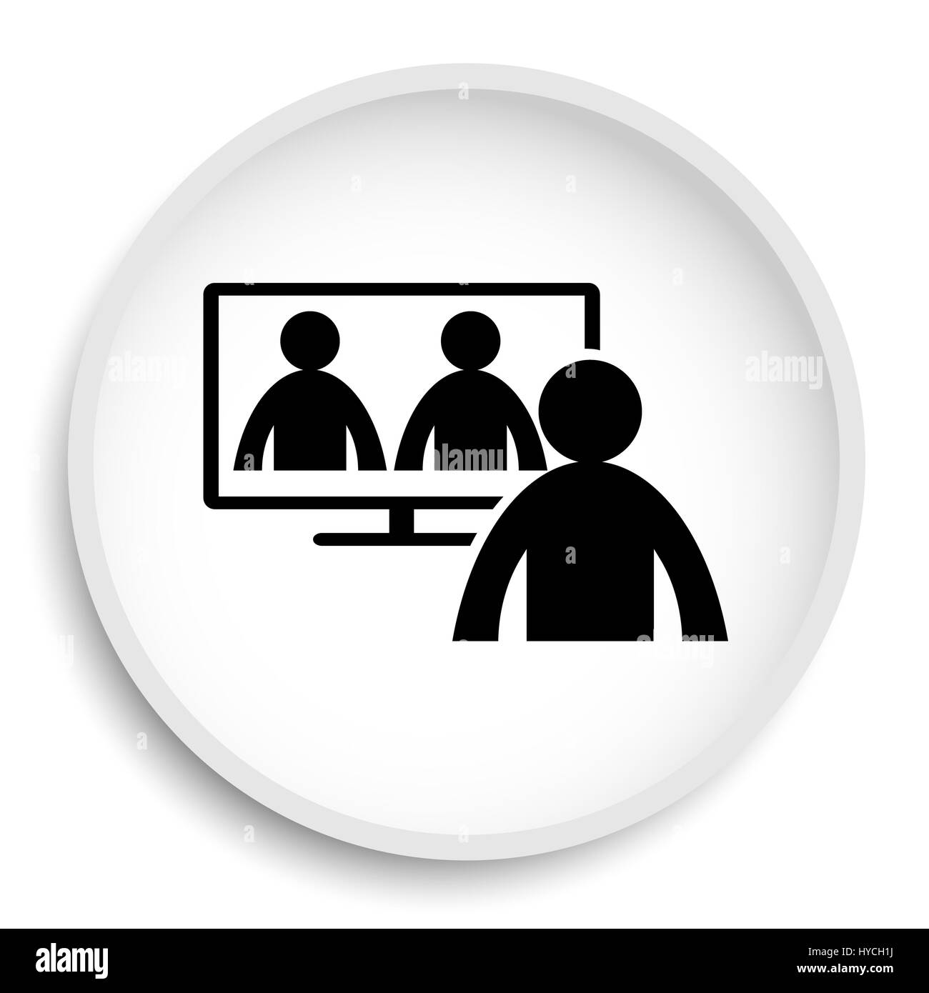 La Video Conferenza, incontro online icona. La Video Conferenza, incontro online sito web pulsante su sfondo bianco. Foto Stock