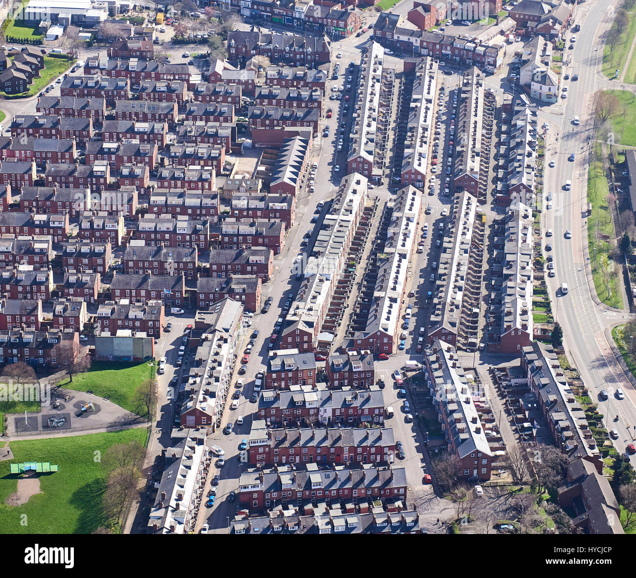 Terrazza alloggiamento Harehills, Leeds, West Yorkshire, nell'Inghilterra del Nord, Regno Unito Foto Stock