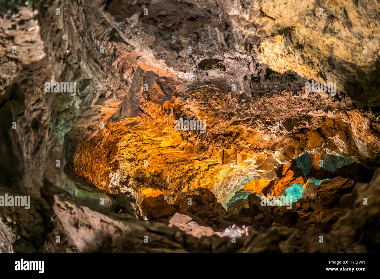 Lavaröhre Cueva de los Verdes, Insel Lanzarote, Kanarische isole, Spanien | Grotta di Lava Cueva de los Verdes, Lanzarote, Isole Canarie, Spagna Foto Stock