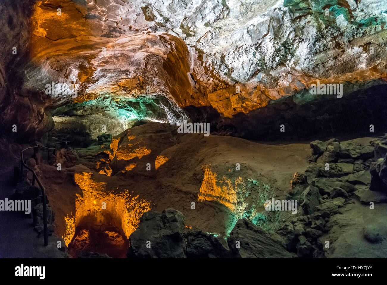 Lavaröhre Cueva de los Verdes, Insel Lanzarote, Kanarische isole, Spanien | Grotta di Lava Cueva de los Verdes, Lanzarote, Isole Canarie, Spagna Foto Stock